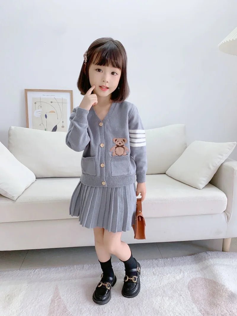 Girls Sweater Suit Autumn and Winter New Korean Style Preppy Style Western Style Little Girl Uniform Knitted Dress - PratSN