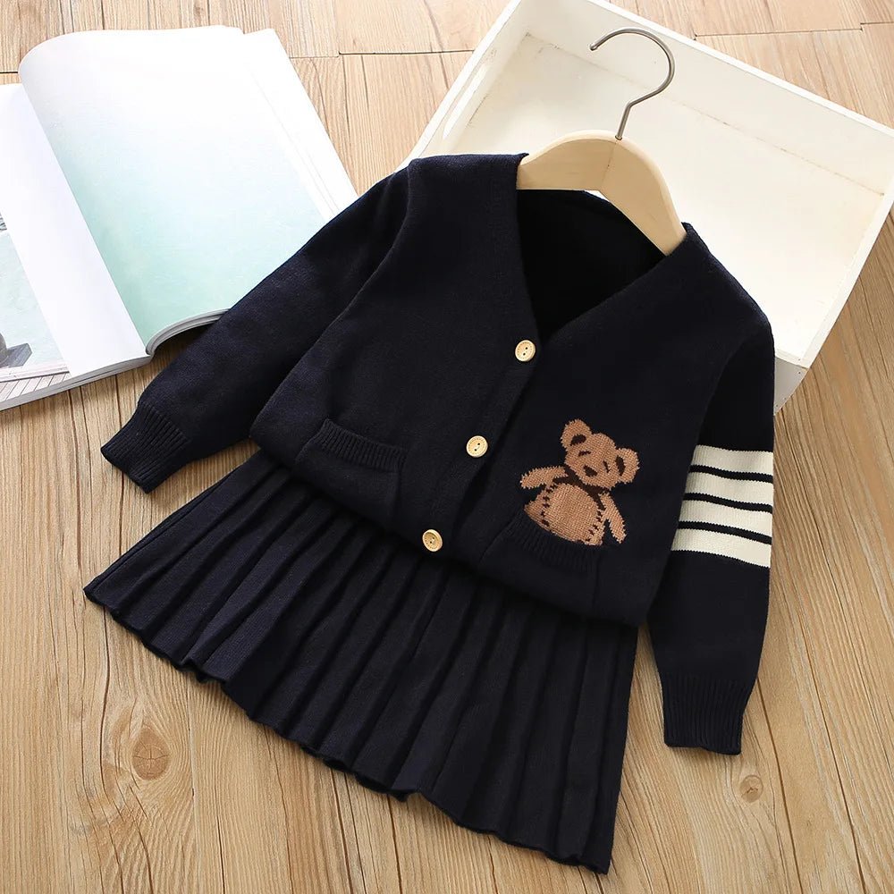 Girls Sweater Suit Autumn and Winter New Korean Style Preppy Style Western Style Little Girl Uniform Knitted Dress - PratSN