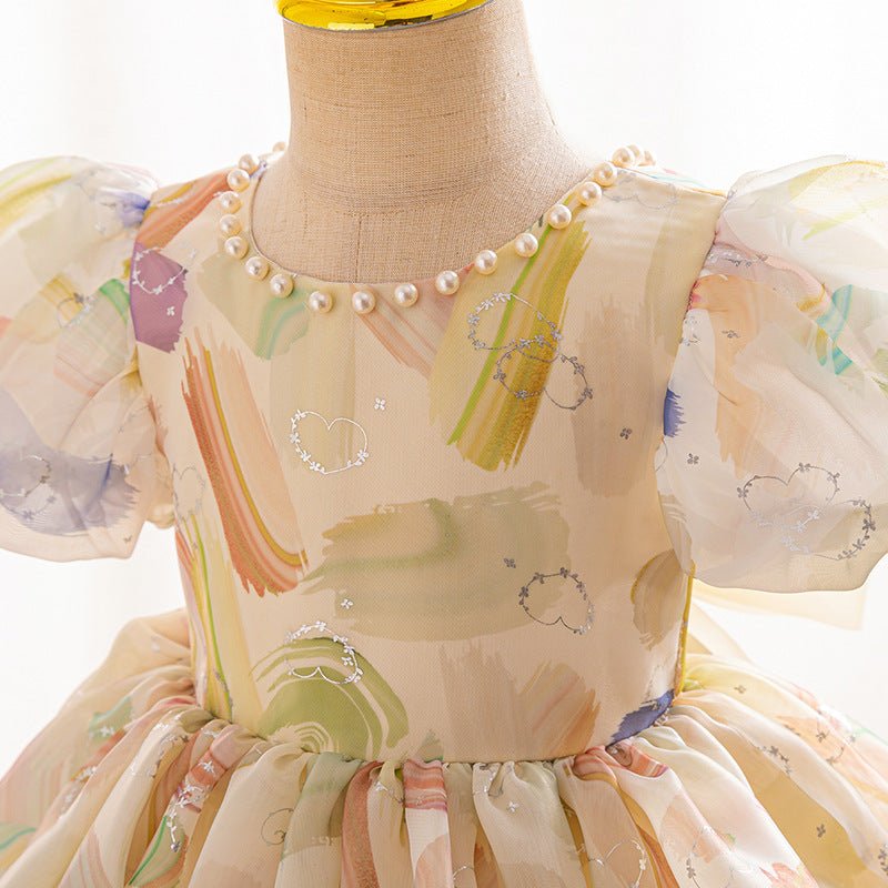Girls With Puff Sleeve Bow Dress Summer - PratSN