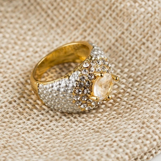 Gold - plated Square European And American Gemstone Ring - PratSN