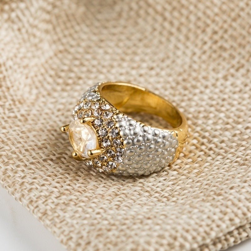 Gold - plated Square European And American Gemstone Ring - PratSN