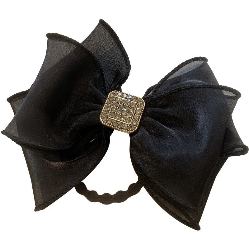 Hair Rope for Women Bow Organza Elastic Ribbon Pretty Hair Tie Ponytail Holder Hairbands Fashion Rhinestones Hair Accessories - PratSN