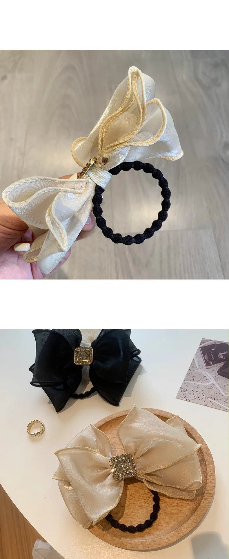 Hair Rope for Women Bow Organza Elastic Ribbon Pretty Hair Tie Ponytail Holder Hairbands Fashion Rhinestones Hair Accessories - PratSN