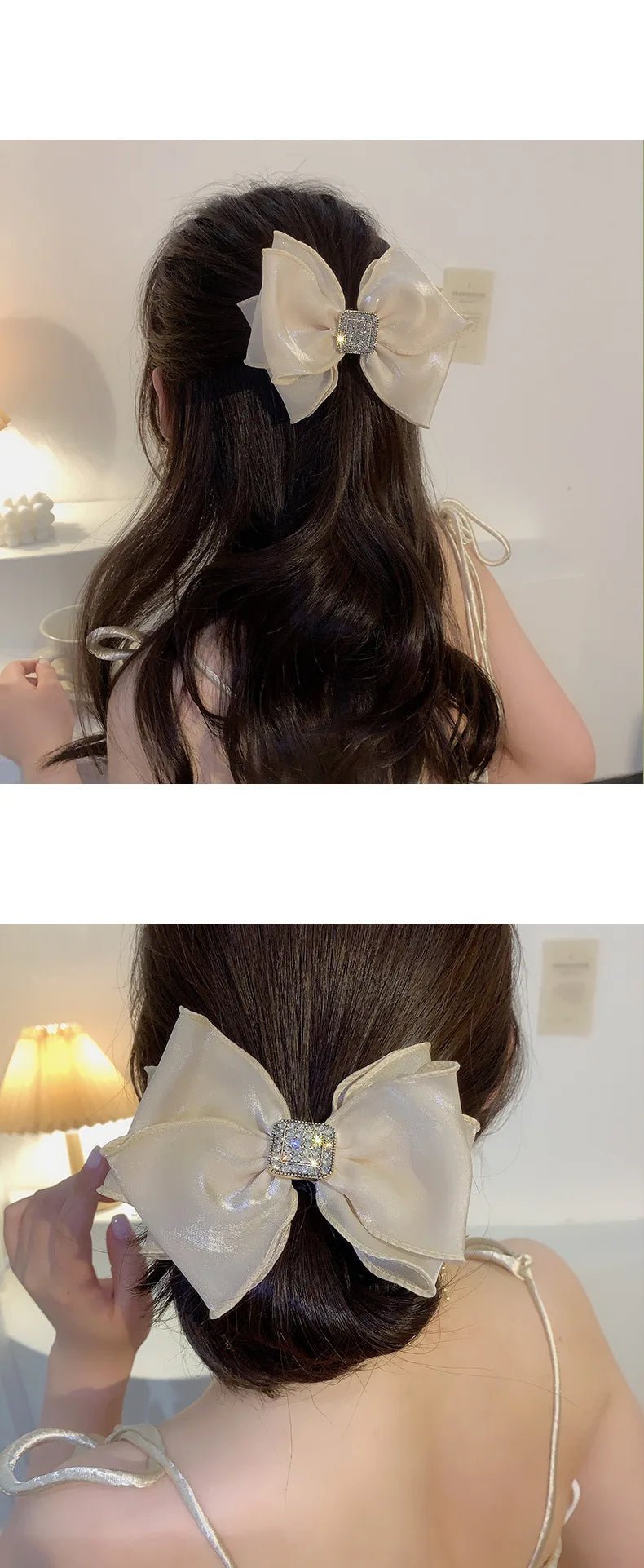 Hair Rope for Women Bow Organza Elastic Ribbon Pretty Hair Tie Ponytail Holder Hairbands Fashion Rhinestones Hair Accessories - PratSN