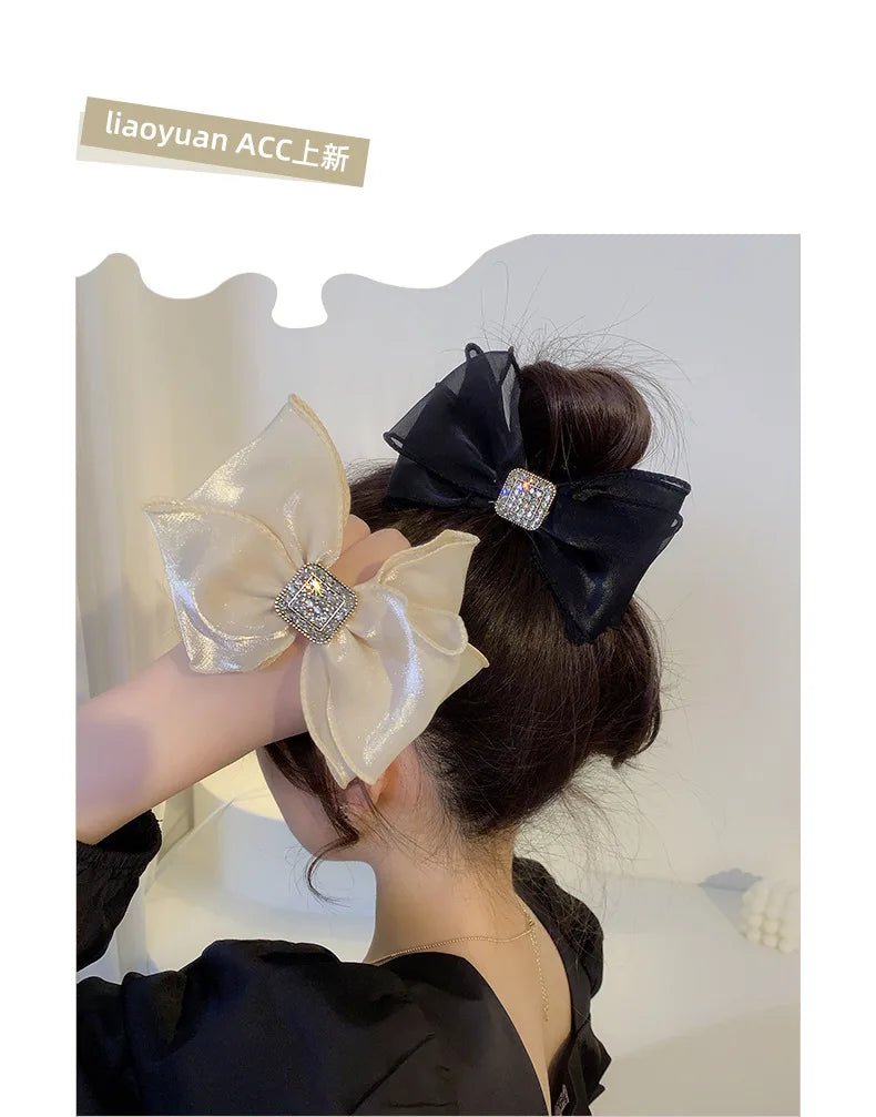 Hair Rope for Women Bow Organza Elastic Ribbon Pretty Hair Tie Ponytail Holder Hairbands Fashion Rhinestones Hair Accessories - PratSN
