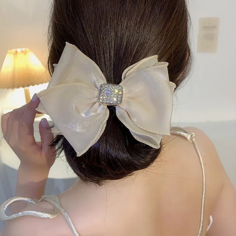 Hair Rope for Women Bow Organza Elastic Ribbon Pretty Hair Tie Ponytail Holder Hairbands Fashion Rhinestones Hair Accessories - PratSN