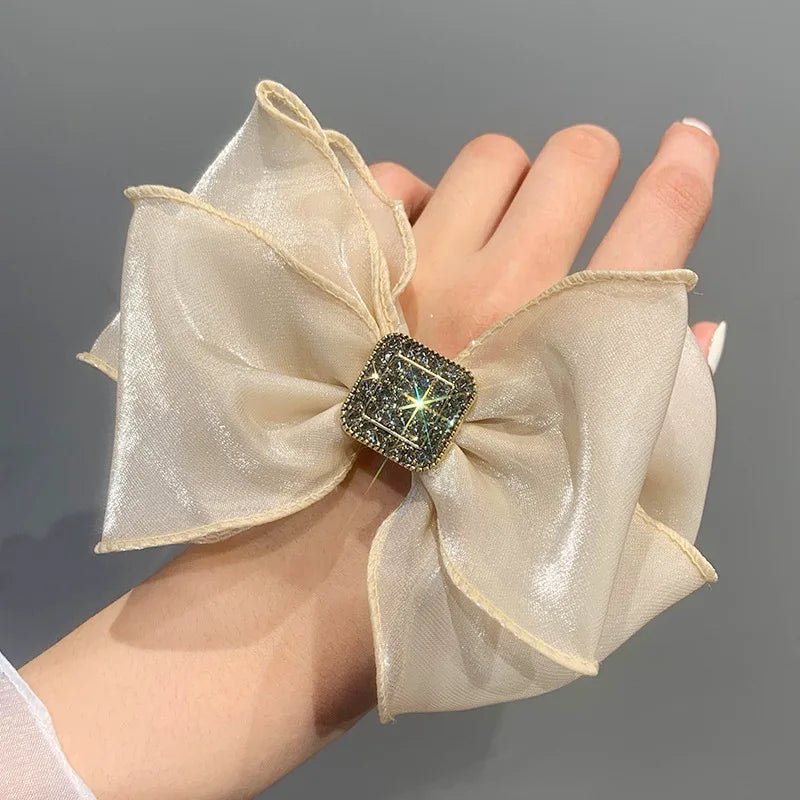 Hair Rope for Women Bow Organza Elastic Ribbon Pretty Hair Tie Ponytail Holder Hairbands Fashion Rhinestones Hair Accessories - PratSN