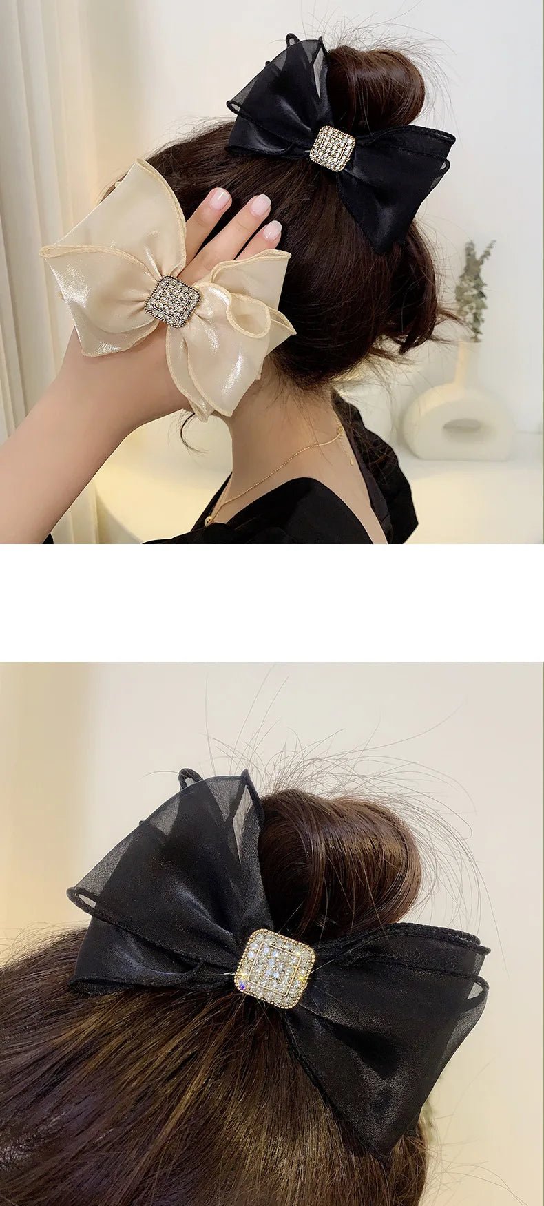 Hair Rope for Women Bow Organza Elastic Ribbon Pretty Hair Tie Ponytail Holder Hairbands Fashion Rhinestones Hair Accessories - PratSN