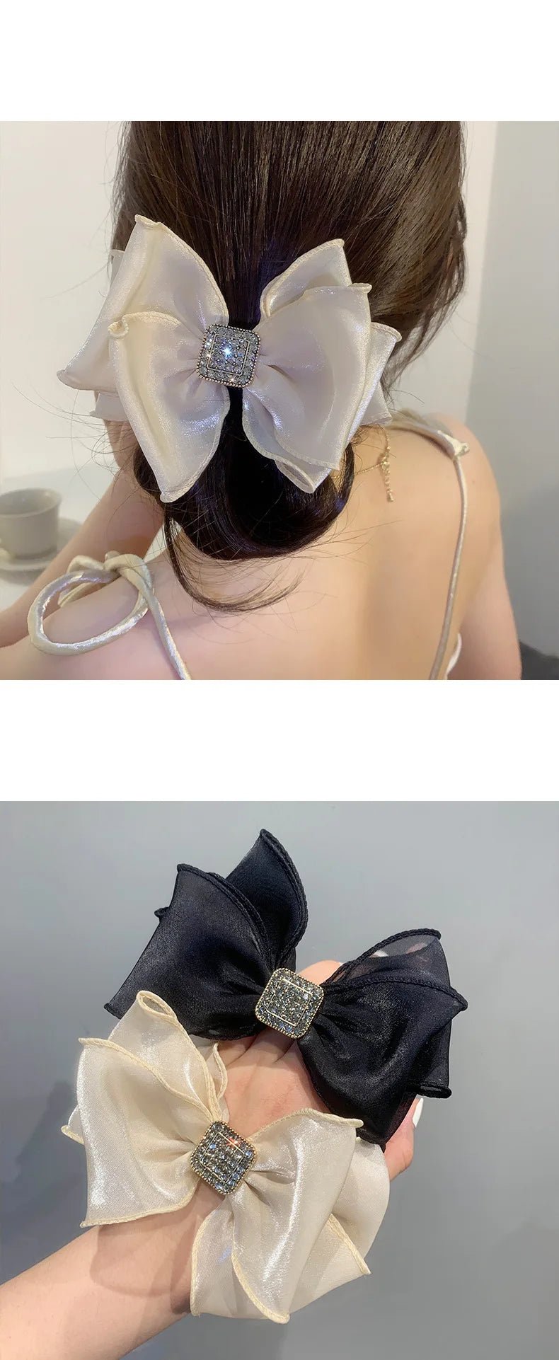 Hair Rope for Women Bow Organza Elastic Ribbon Pretty Hair Tie Ponytail Holder Hairbands Fashion Rhinestones Hair Accessories - PratSN