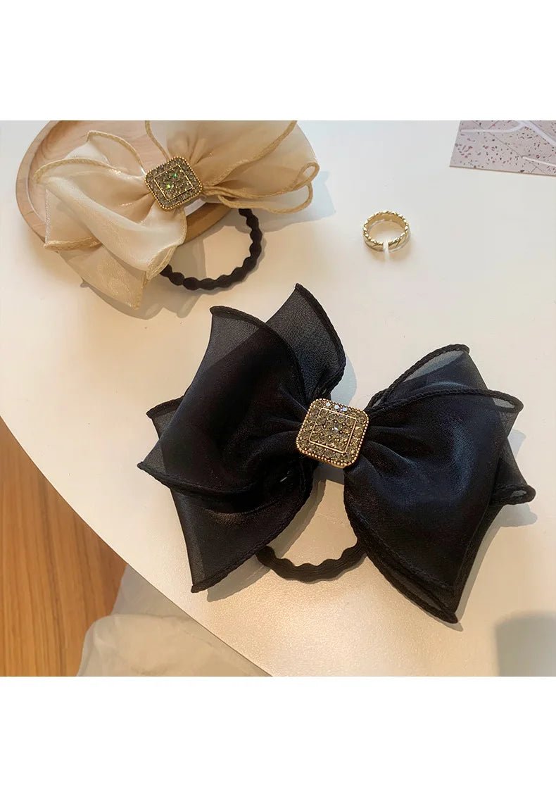 Hair Rope for Women Bow Organza Elastic Ribbon Pretty Hair Tie Ponytail Holder Hairbands Fashion Rhinestones Hair Accessories - PratSN