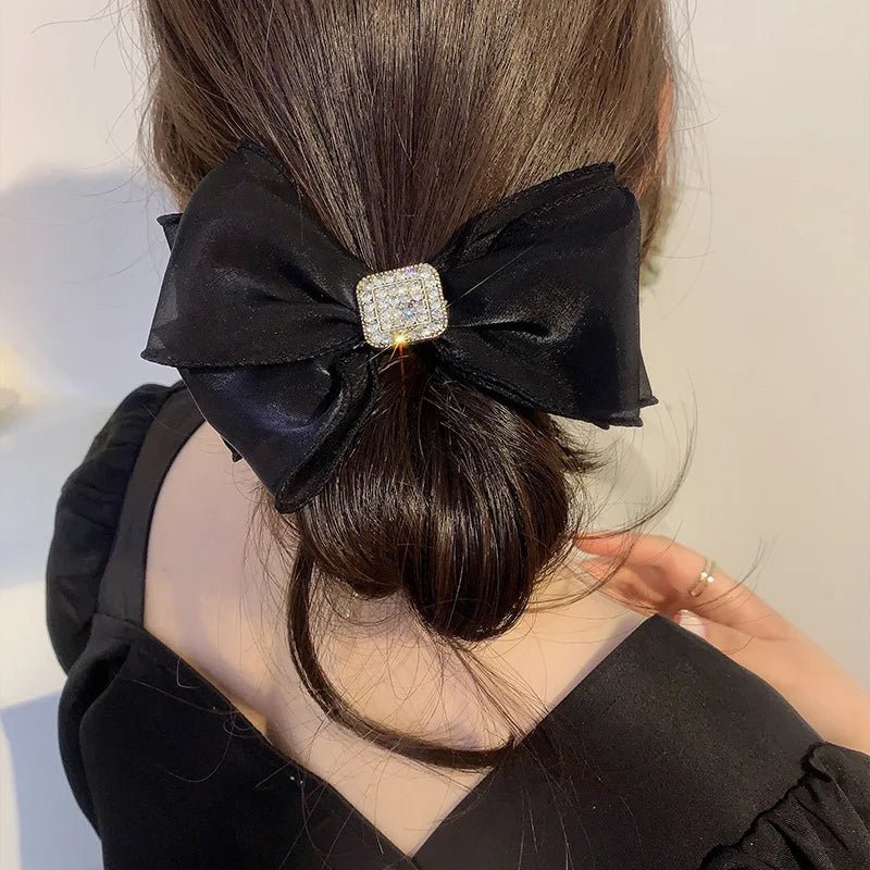 Hair Rope for Women Bow Organza Elastic Ribbon Pretty Hair Tie Ponytail Holder Hairbands Fashion Rhinestones Hair Accessories - PratSN