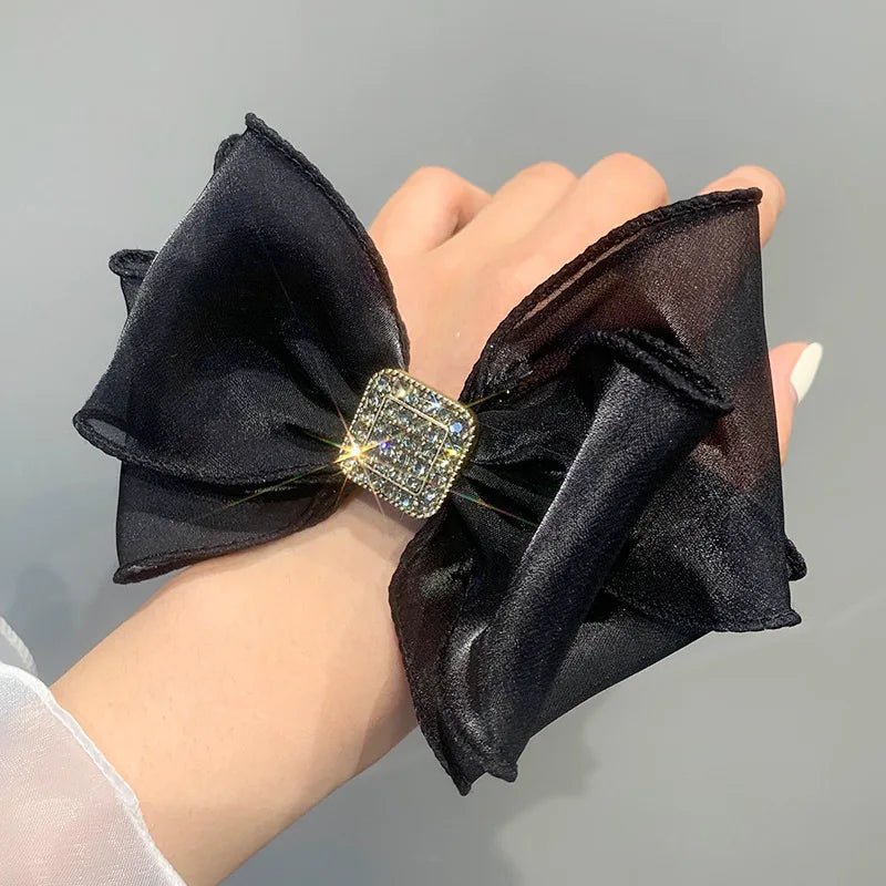 Hair Rope for Women Bow Organza Elastic Ribbon Pretty Hair Tie Ponytail Holder Hairbands Fashion Rhinestones Hair Accessories - PratSN