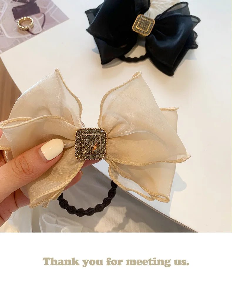 Hair Rope for Women Bow Organza Elastic Ribbon Pretty Hair Tie Ponytail Holder Hairbands Fashion Rhinestones Hair Accessories - PratSN
