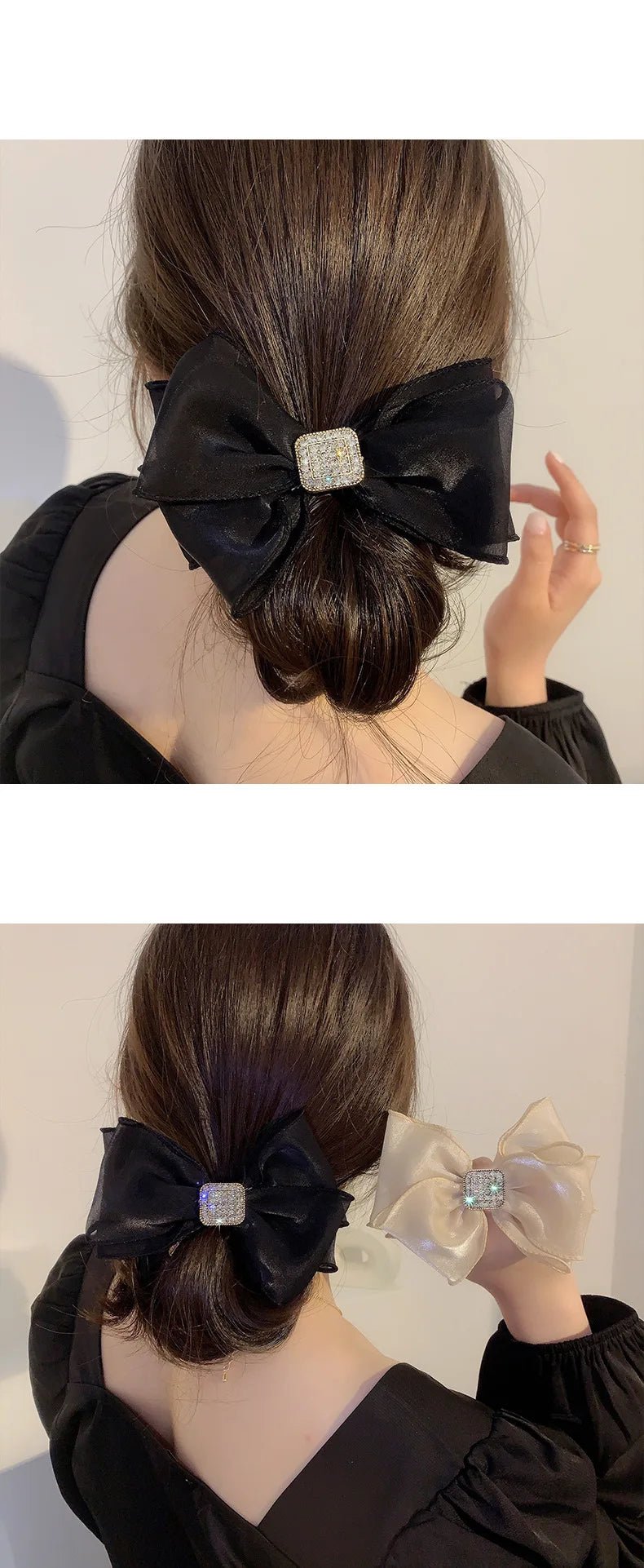 Hair Rope for Women Bow Organza Elastic Ribbon Pretty Hair Tie Ponytail Holder Hairbands Fashion Rhinestones Hair Accessories - PratSN