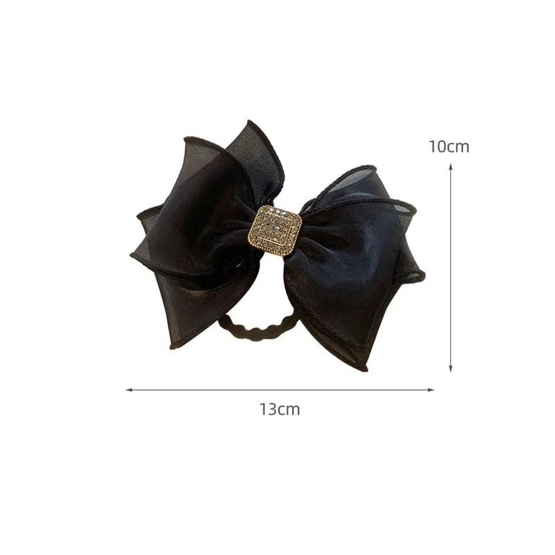 Hair Rope for Women Bow Organza Elastic Ribbon Pretty Hair Tie Ponytail Holder Hairbands Fashion Rhinestones Hair Accessories - PratSN