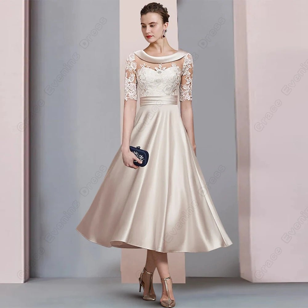Half Sleeve Mother of Bride Dresses for Formal Party Summer A Line Ankle Length Scoop Wedding Party Gown New - PratSN