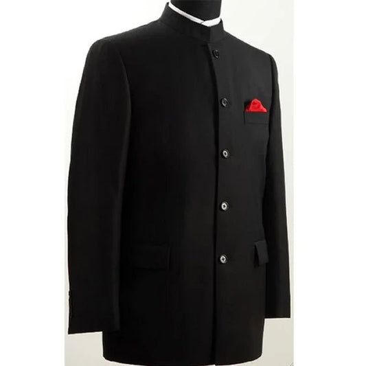HD122 Vintage Mandarin Black Groom Tuxedos for Wedding Wear Single Breasted Two Piece Dinner Party Men Suits Jacket Pants - PratSN