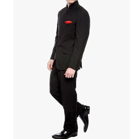 HD122 Vintage Mandarin Black Groom Tuxedos for Wedding Wear Single Breasted Two Piece Dinner Party Men Suits Jacket Pants - PratSN
