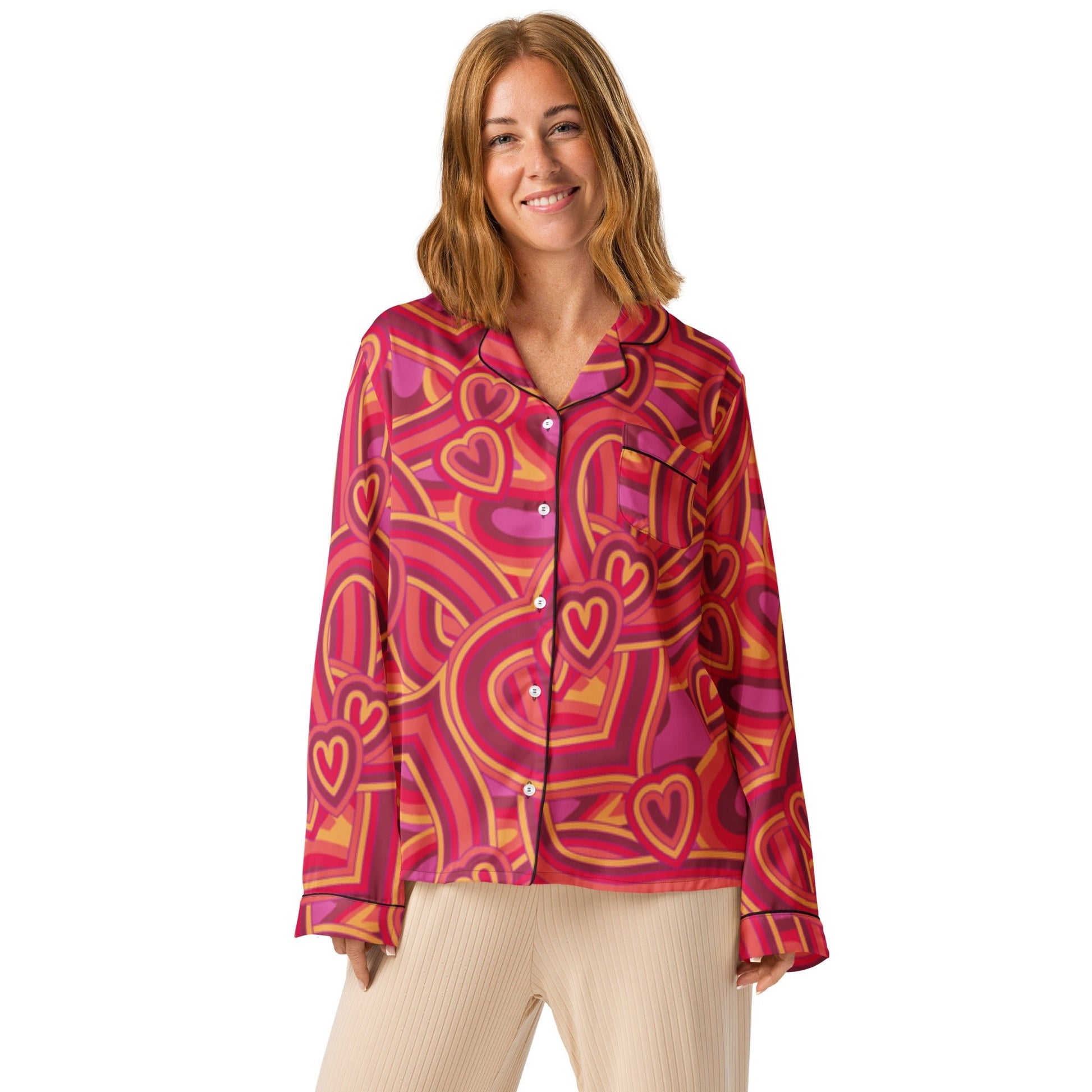 Heart pattern Women’s long sleeve pajama top - PratSN