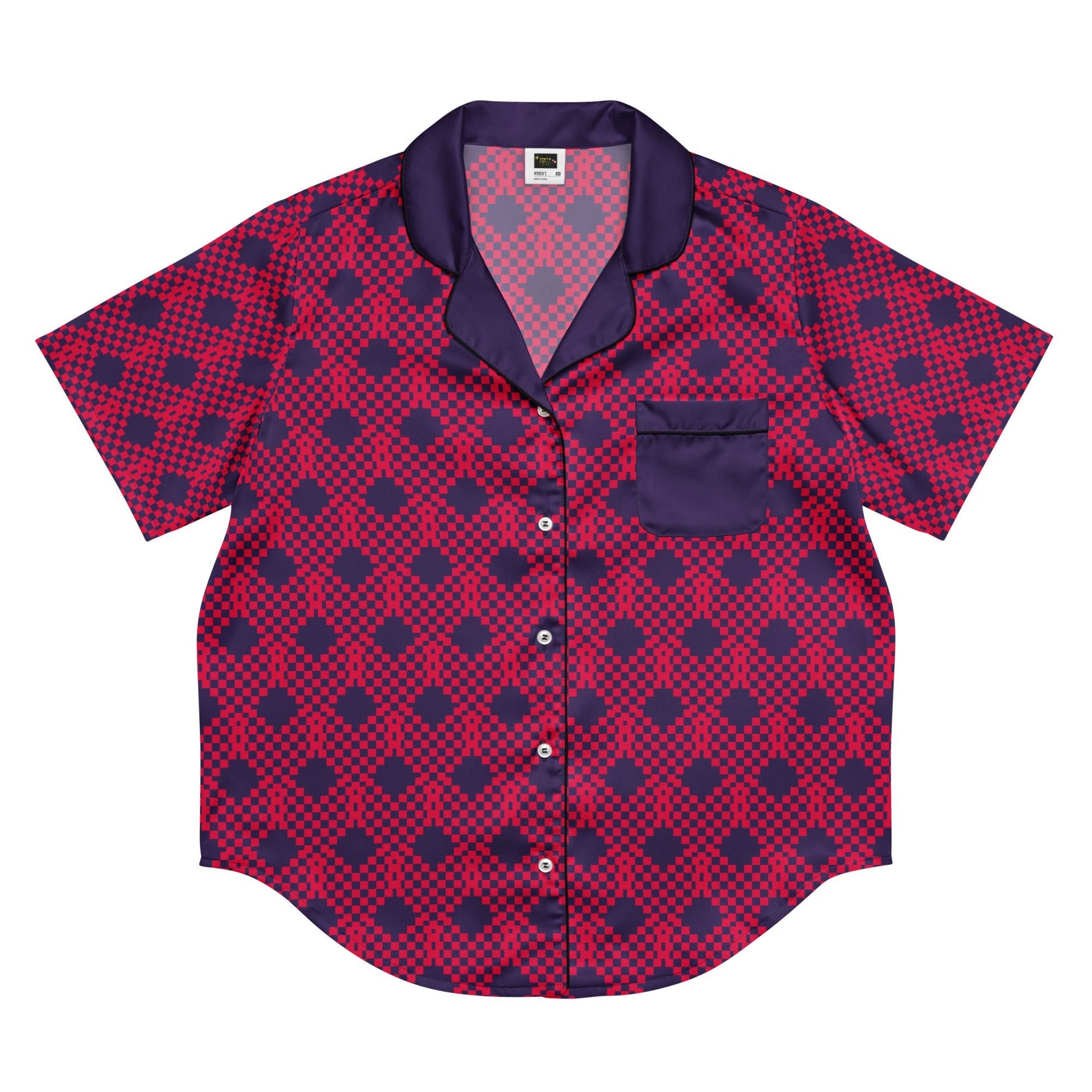 Heart print on tolopea color - all - over print women’s short sleeve pajama top - PratSN