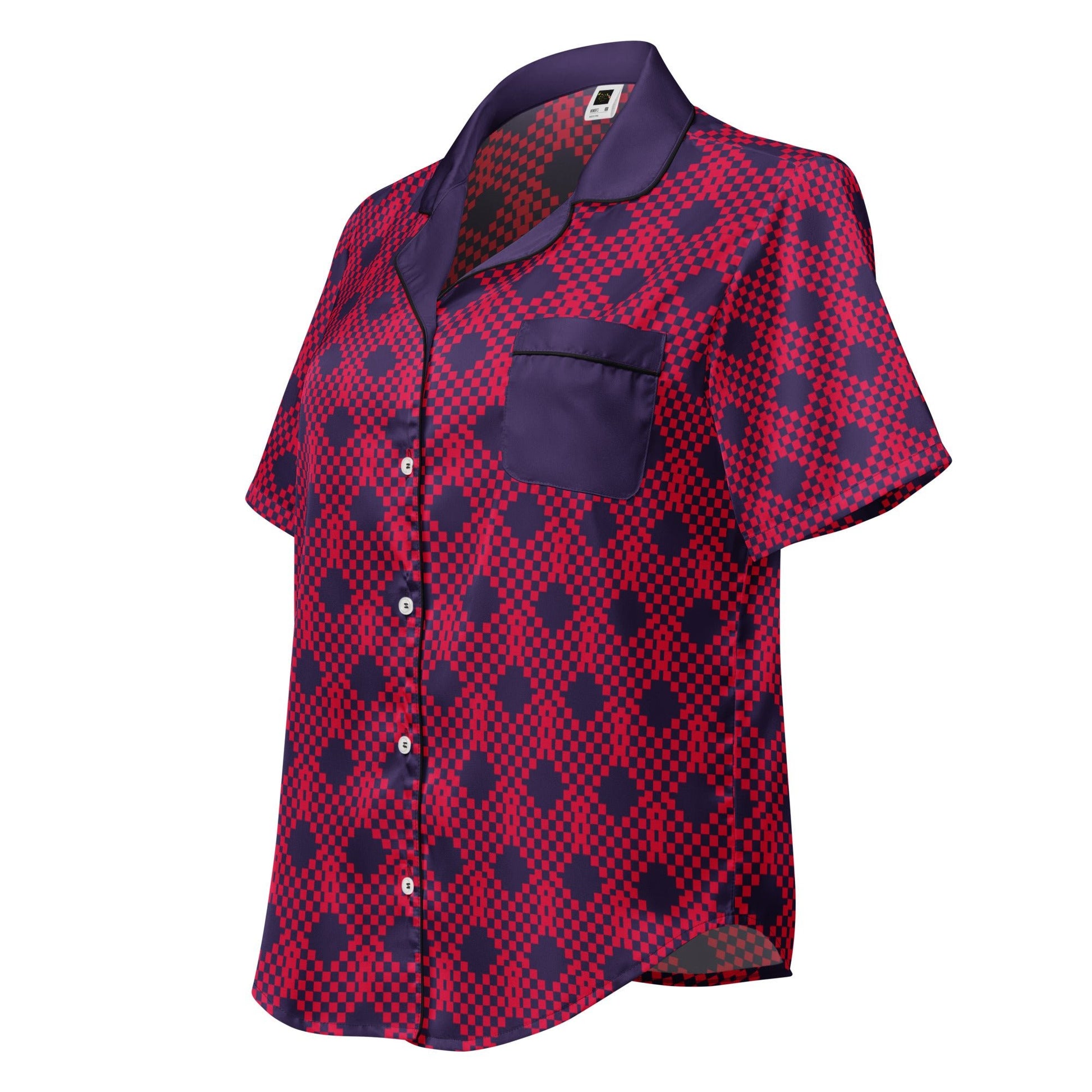 Heart print on tolopea color - all - over print women’s short sleeve pajama top - PratSN