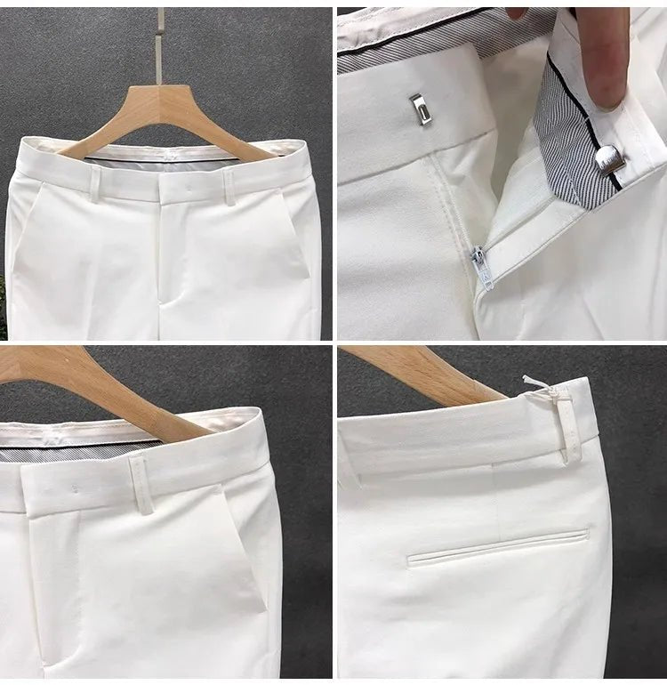 High End Business Shorts Men's Solid Color Slim Fit Straight Leg Capris Summer Slim Casual Pants - PratSN
