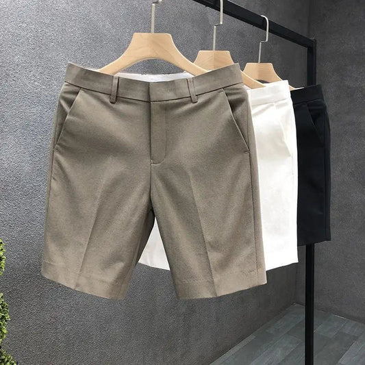 High End Business Shorts Men's Solid Color Slim Fit Straight Leg Capris Summer Slim Casual Pants - PratSN