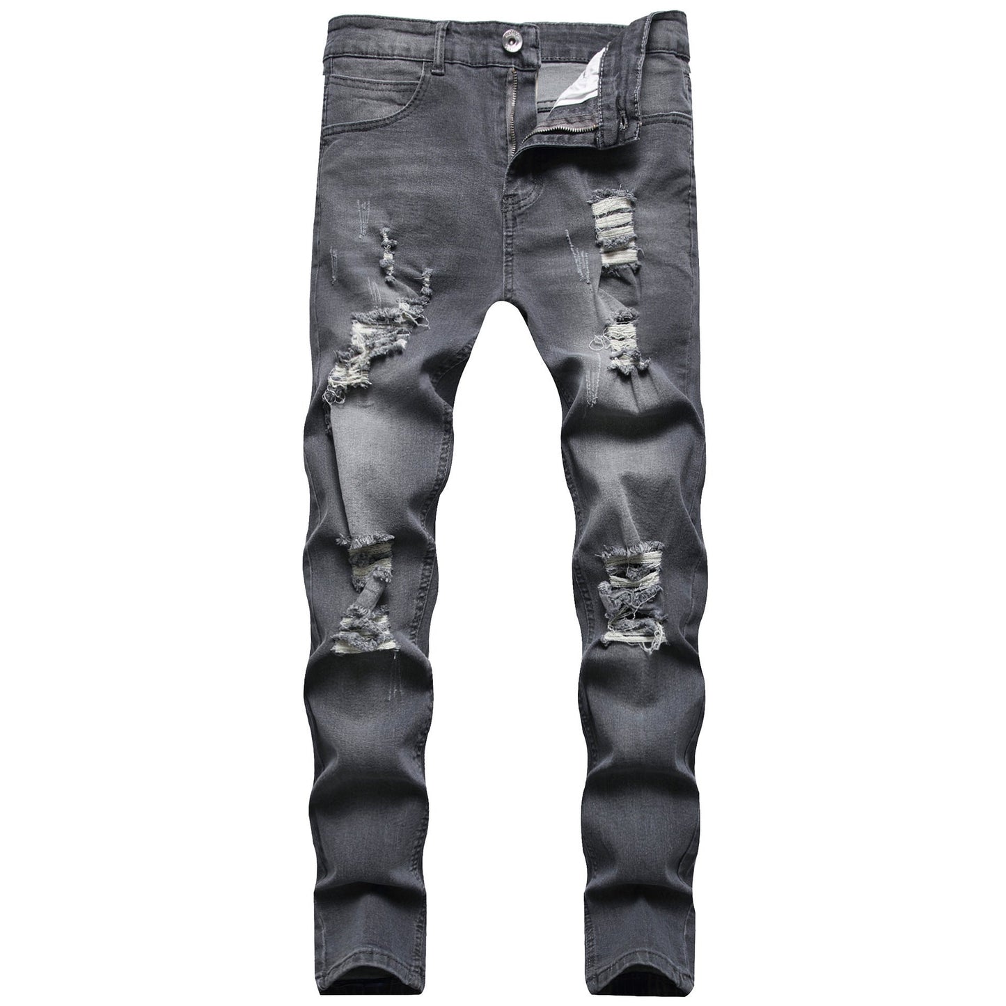 High Quality Blue Elastic Slim Fit Skinny Jeans Whisker Wrinkled Pockets Summer High Street Ins Same Ripped Washed Jean - PratSN