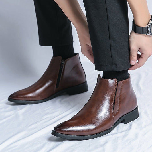 High - top Leather Shoes Men's Side Zipper British Working Wear Ankle Boots - PratSN