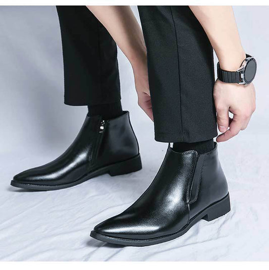 High - top Leather Shoes Men's Side Zipper British Working Wear Ankle Boots - PratSN
