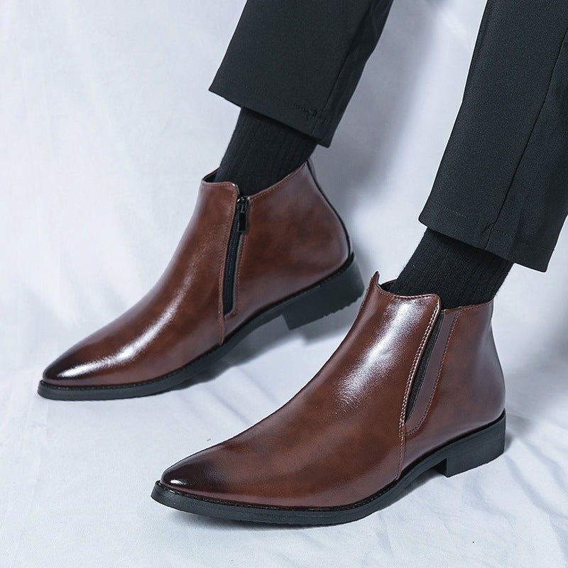 High - top Leather Shoes Men's Side Zipper British Working Wear Ankle Boots - PratSN