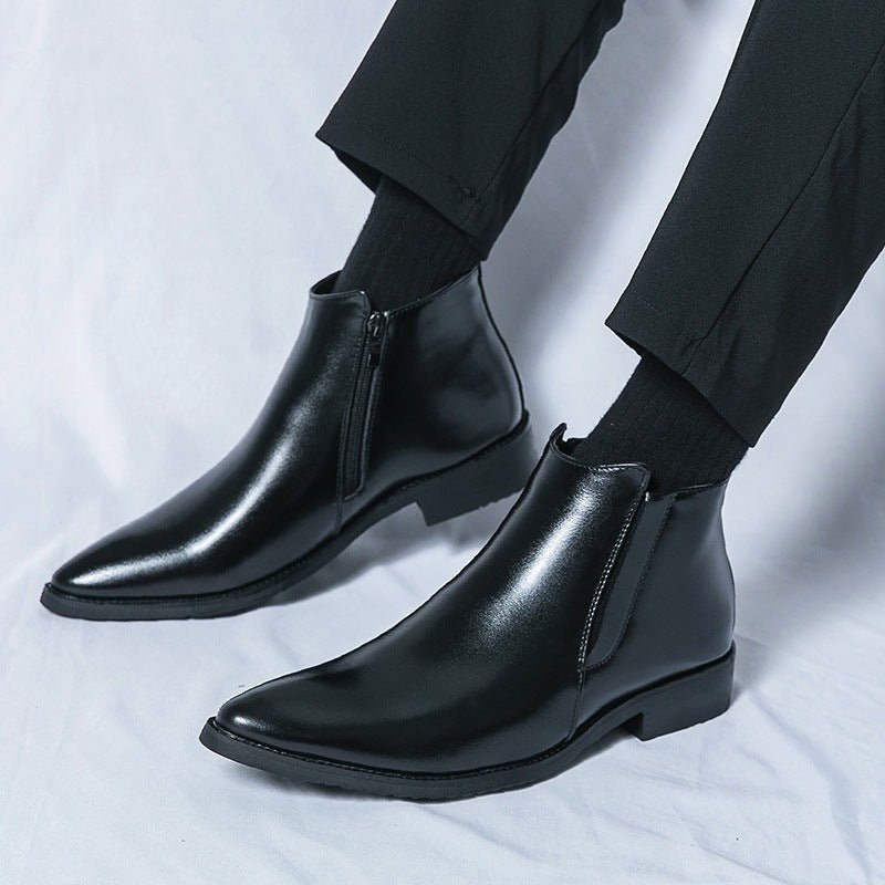 High - top Leather Shoes Men's Side Zipper British Working Wear Ankle Boots - PratSN