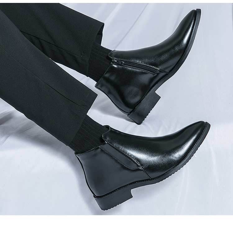 High - top Leather Shoes Men's Side Zipper British Working Wear Ankle Boots - PratSN