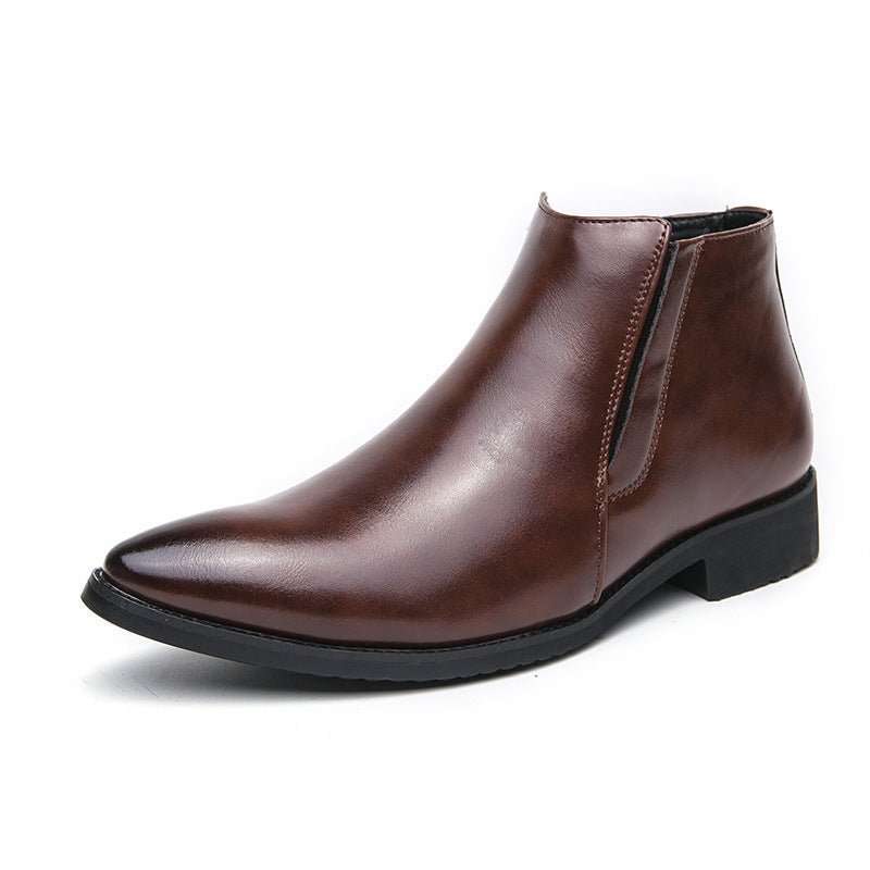 High - top Leather Shoes Men's Side Zipper British Working Wear Ankle Boots - PratSN