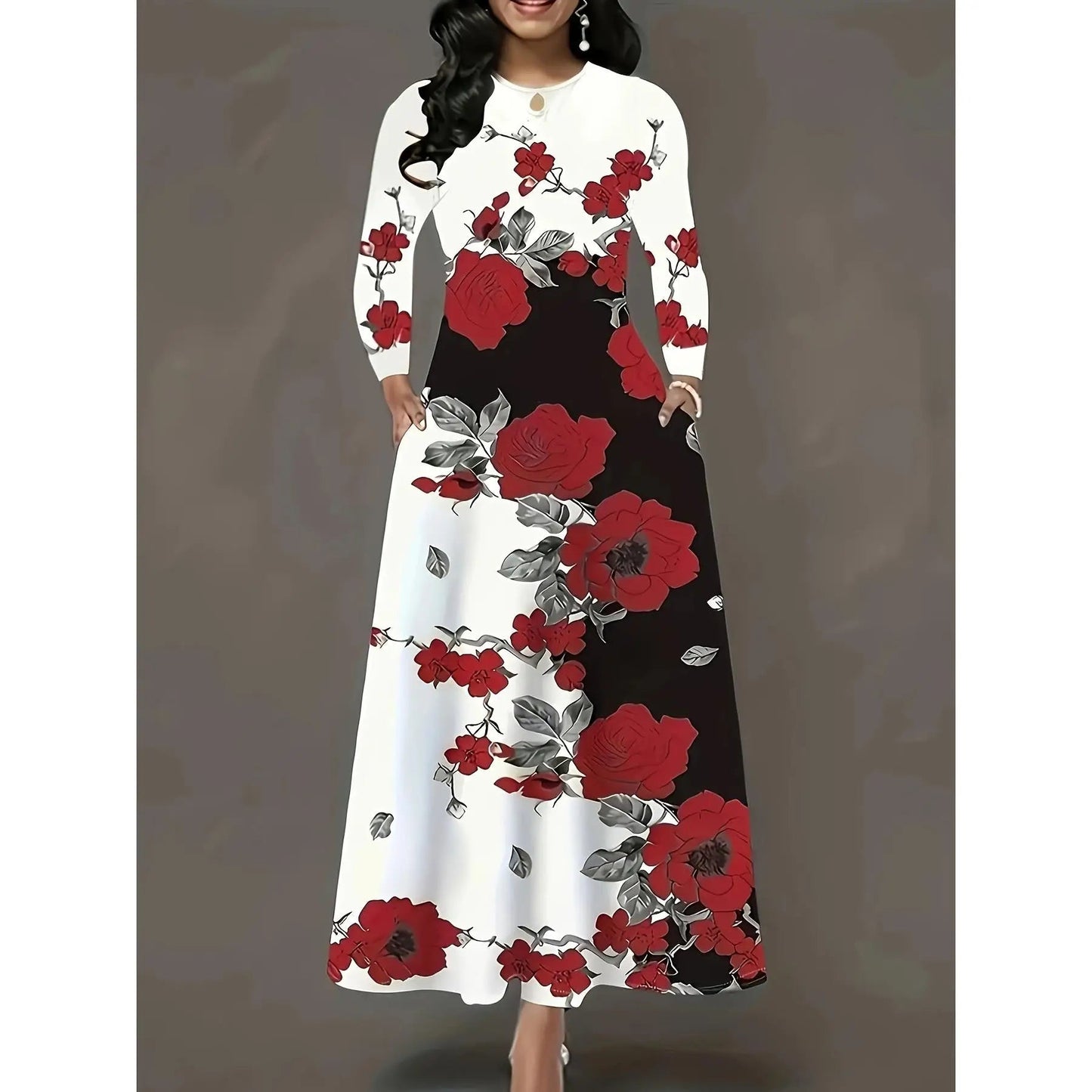 High Waist plus Size Swing Skirt with kets Long Ele Sle Women's Dr Casual Busin Suitable Polyester Fiber - PratSN