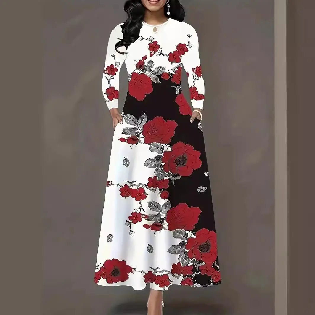 High Waist plus Size Swing Skirt with kets Long Ele Sle Women's Dr Casual Busin Suitable Polyester Fiber - PratSN