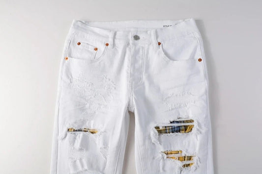 Hight Quality Embroidery Jean Patched Skinny Ripped Denim Jeans for White Jeans - PratSN