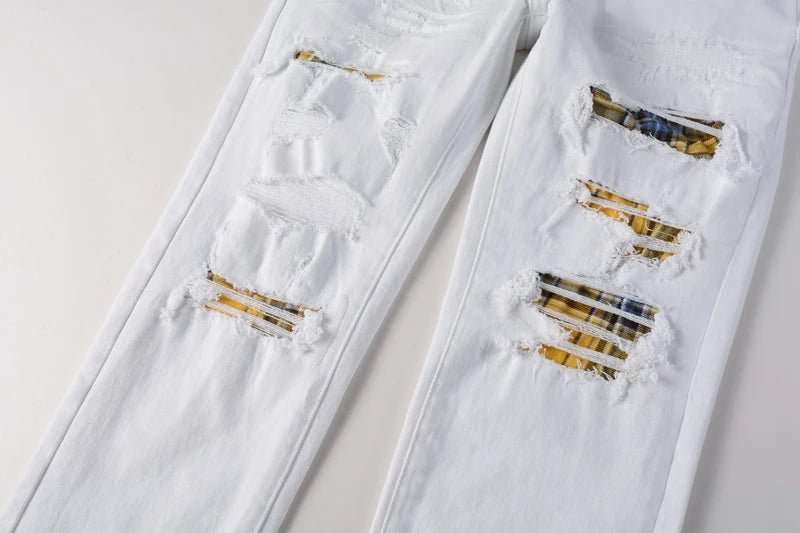 Hight Quality Embroidery Jean Patched Skinny Ripped Denim Jeans for White Jeans - PratSN