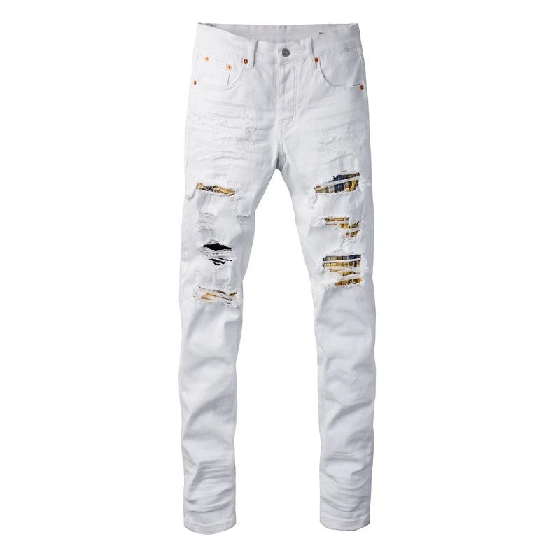 Hight Quality Embroidery Jean Patched Skinny Ripped Denim Jeans for White Jeans - PratSN