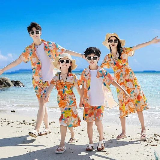 Holiday Parents Children Mom Daughter Dress Dad Son Shirts SetsBeach Clothes Vacation Family Brother Sister Matching Clothing - PratSN