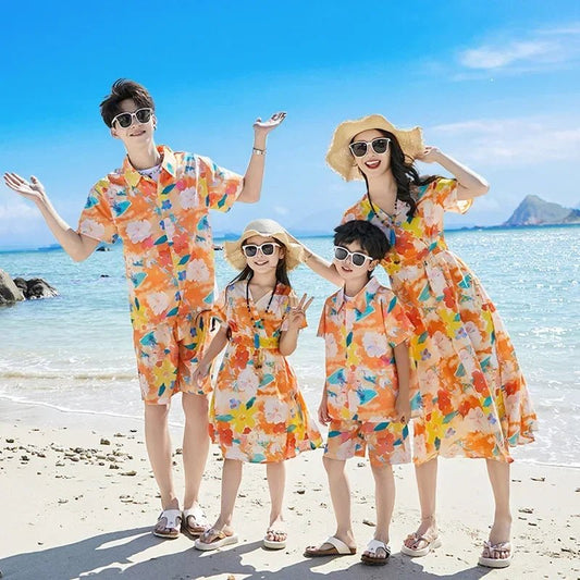 Holiday Parents Children Mom Daughter Dress Dad Son Shirts SetsBeach Clothes Vacation Family Brother Sister Matching Clothing - PratSN