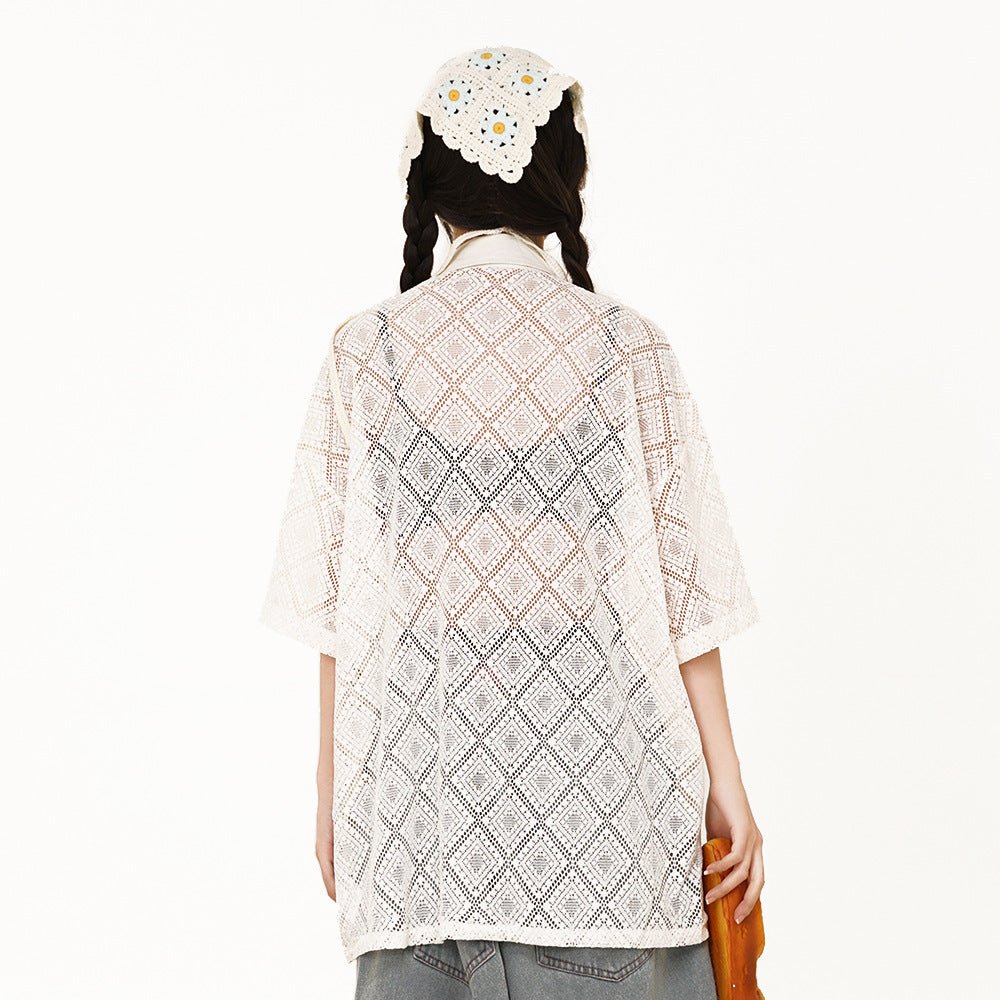 Hollow - out Crocheted Lace Short - sleeved Shirt - PratSN