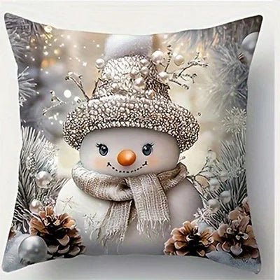 Home Decor Festive Christmas Decorative Cushion with Santa & Snowman Pattern Cushion Cover Suitable for Sofa Bedroom Car Pillow - PratSN