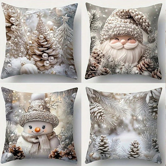 Home Decor Festive Christmas Decorative Cushion with Santa & Snowman Pattern Cushion Cover Suitable for Sofa Bedroom Car Pillow - PratSN