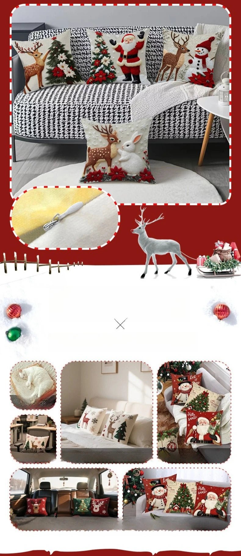Home Decoration Rich Styles Christmas Throw Pillowcase Sofa Linen Pillowcase Soft Comfortable Cute Holiday Pillowcase 4PCS - PratSN