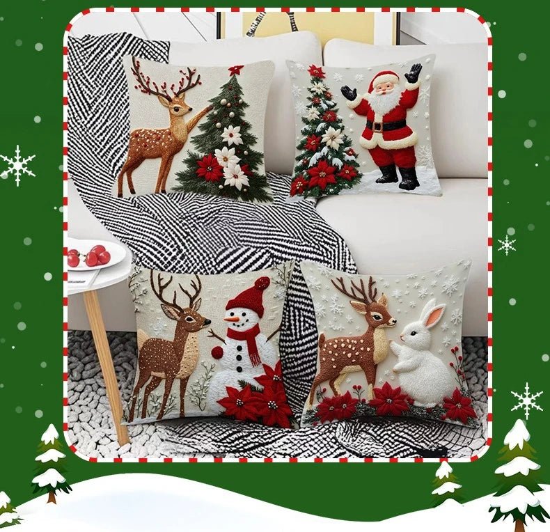 Home Decoration Rich Styles Christmas Throw Pillowcase Sofa Linen Pillowcase Soft Comfortable Cute Holiday Pillowcase 4PCS - PratSN