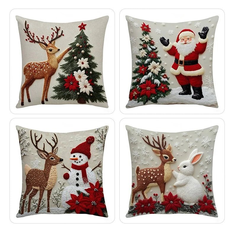 Home Decoration Rich Styles Christmas Throw Pillowcase Sofa Linen Pillowcase Soft Comfortable Cute Holiday Pillowcase 4PCS - PratSN