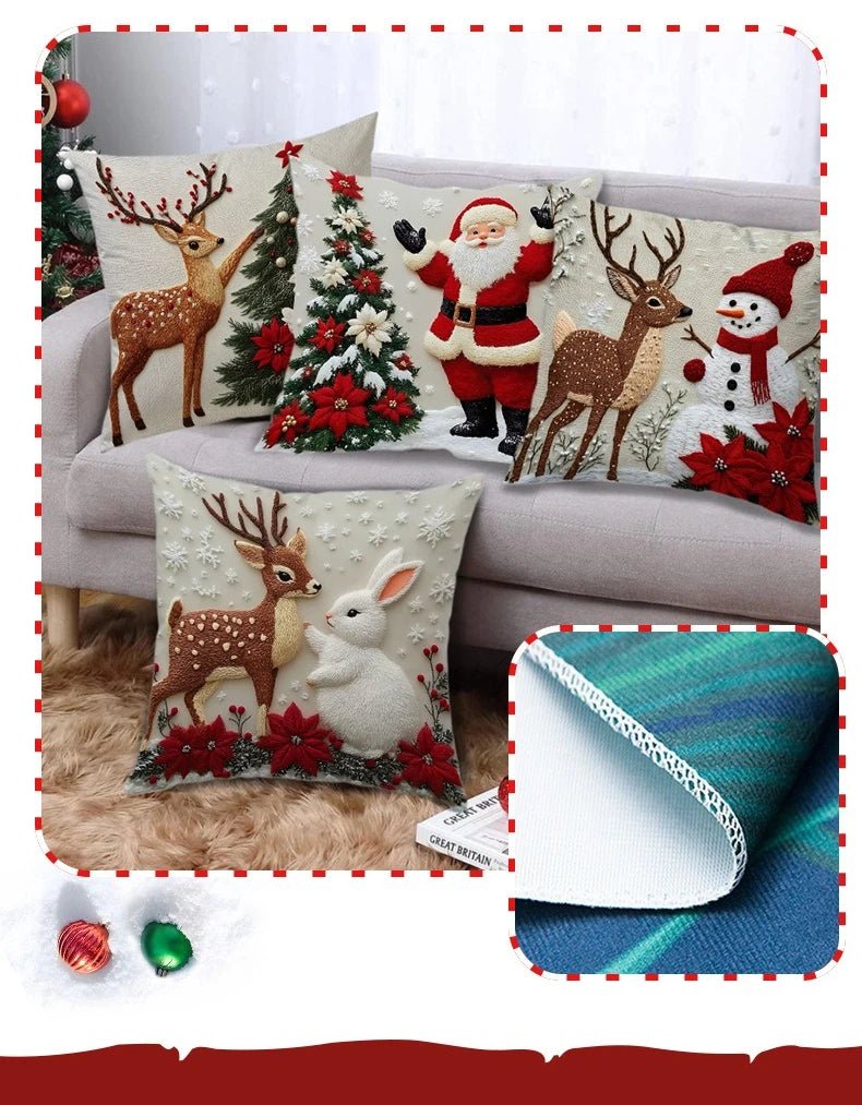 Home Decoration Rich Styles Christmas Throw Pillowcase Sofa Linen Pillowcase Soft Comfortable Cute Holiday Pillowcase 4PCS - PratSN