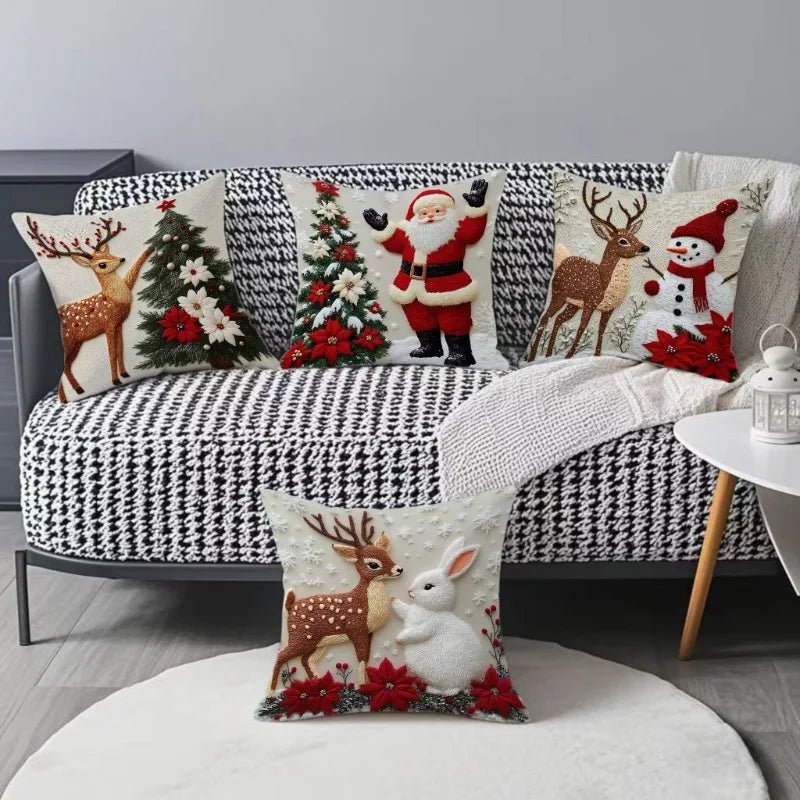 Home Decoration Rich Styles Christmas Throw Pillowcase Sofa Linen Pillowcase Soft Comfortable Cute Holiday Pillowcase 4PCS - PratSN