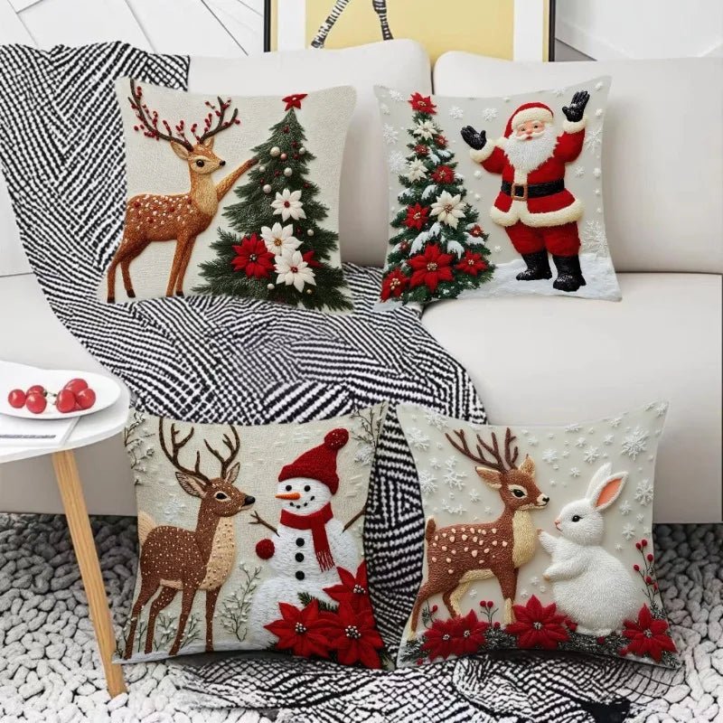 Home Decoration Rich Styles Christmas Throw Pillowcase Sofa Linen Pillowcase Soft Comfortable Cute Holiday Pillowcase 4PCS - PratSN